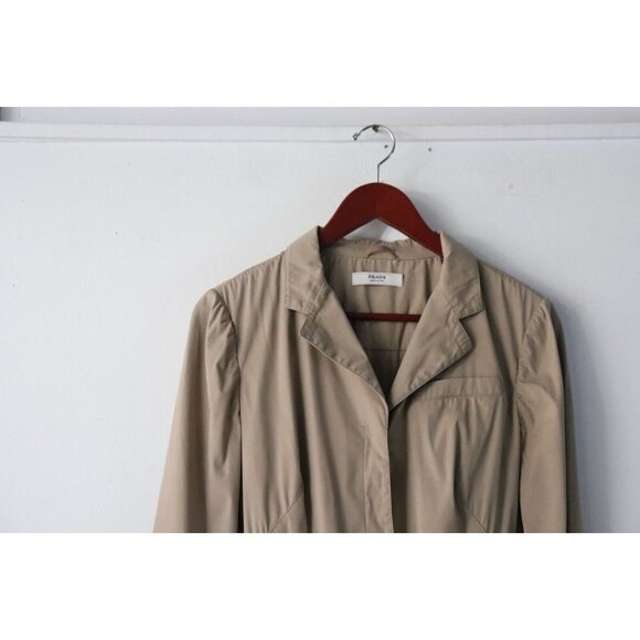 Prada Womens Size 44 Medium Beige Jacket Belted Cotton Button Down Collared Coat - Picture 2 of 9